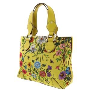 Gucci Canvas Flower Tote Bag Yellow GG